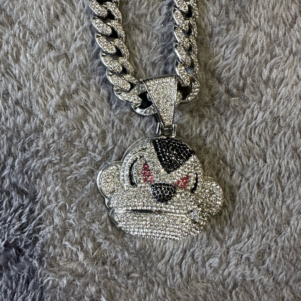 Silver and Black Iced Out Pendant Necklace